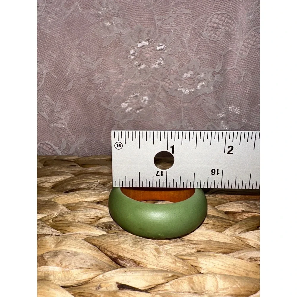Vintage Olive Green Wooden Napkin‎ Rings Set of 4 Chunky Round Farmhouse Decor